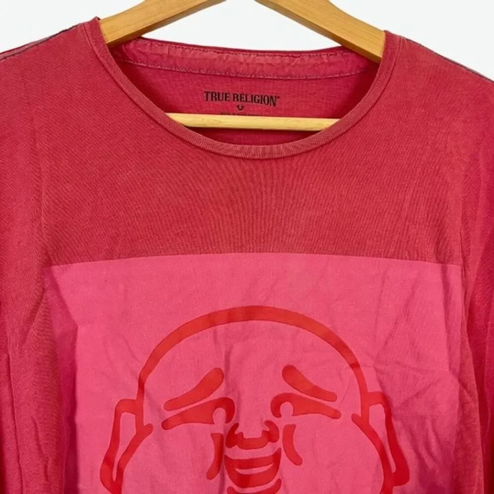 True Religion Mens Red Graphic Buddha Tee T Shirt Short Sleeve Cotton sz 2XL 2X